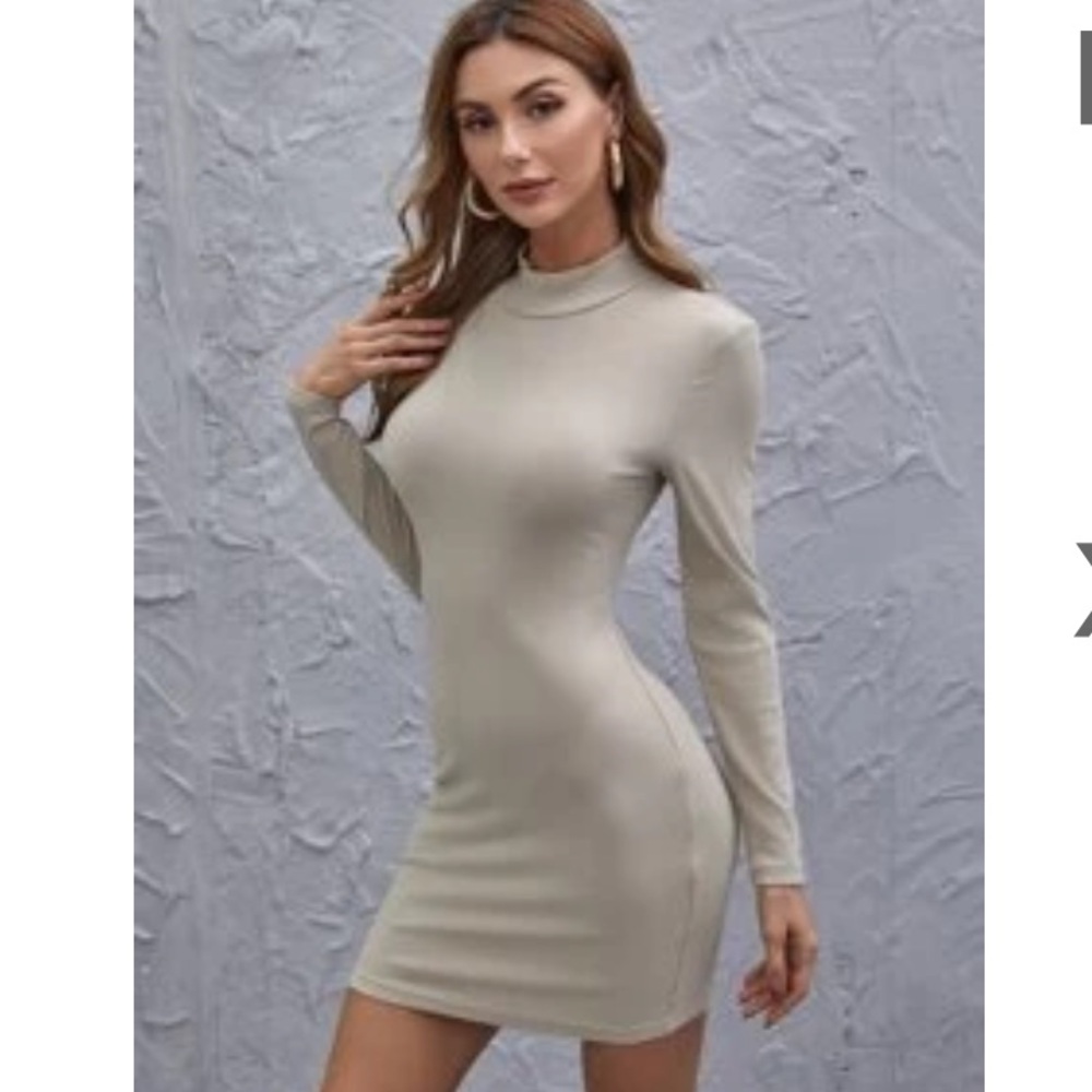 Tan Mock-neck Dress